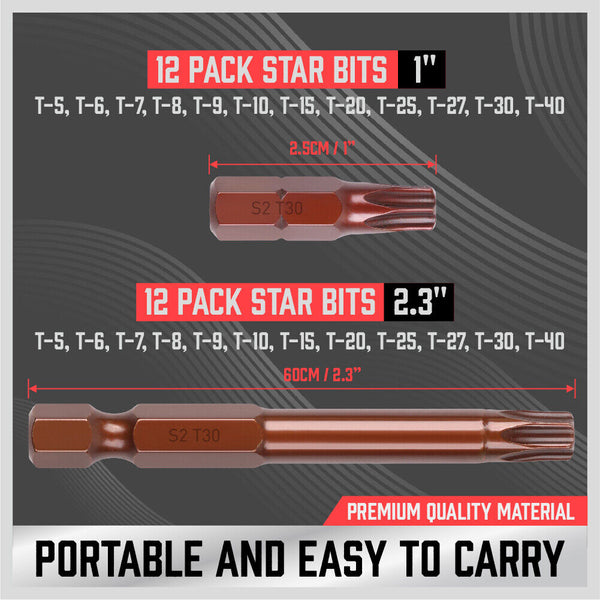 24Pc Torx Bit Set Star Head Screwdriver Long Security Temper Proof T5 T40 Screwdrivers & Nutdrivers