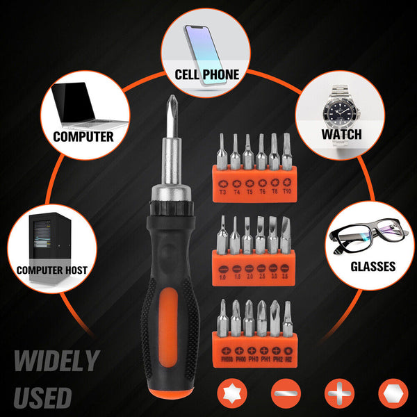 Horusdy 19 Pcs Ratchet Precision Screwdriver Bits Set Slotted Phillips Tox Hex Screwdrivers & Nutdrivers