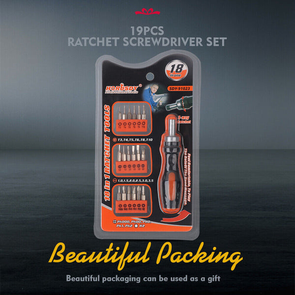 Horusdy 19 Pcs Ratchet Precision Screwdriver Bits Set Slotted Phillips Tox Hex Screwdrivers & Nutdrivers