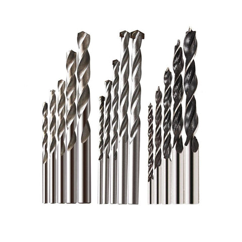 15Pc Drill Bits Combination Set Wood Metal & Concrete Drilling Metric Titanium