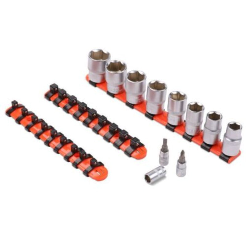 Horusdy 3Pc Mixed Socket Holder Set Storage Rails 1/2" 3/8" 1/4" Drive Grip Organiser Tool Storage Organisers