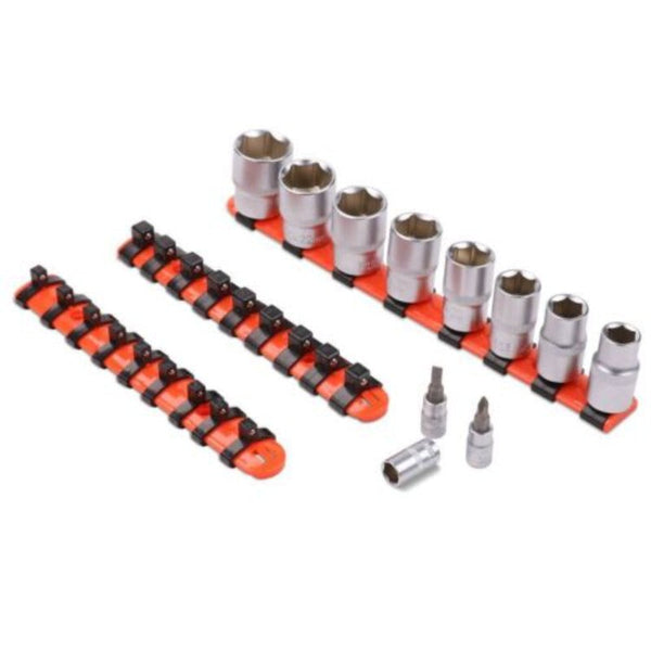 Horusdy 3Pc Mixed Socket Holder Set Storage Rails 1/2" 3/8" 1/4" Drive Grip Organiser Tool Storage Organisers