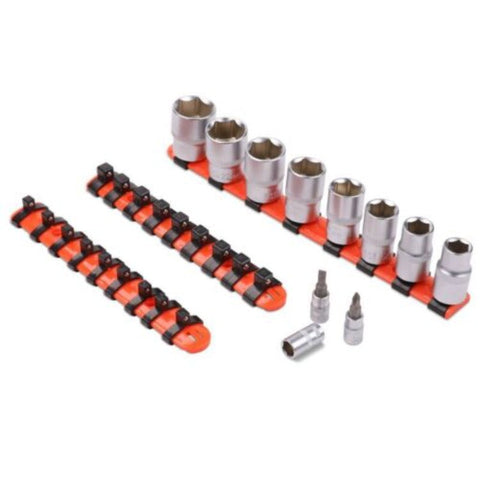 Horusdy 3Pc Mixed Socket Holder Set Storage Rails 1/2" 3/8" 1/4" Drive Grip Organiser Tool Storage Organisers