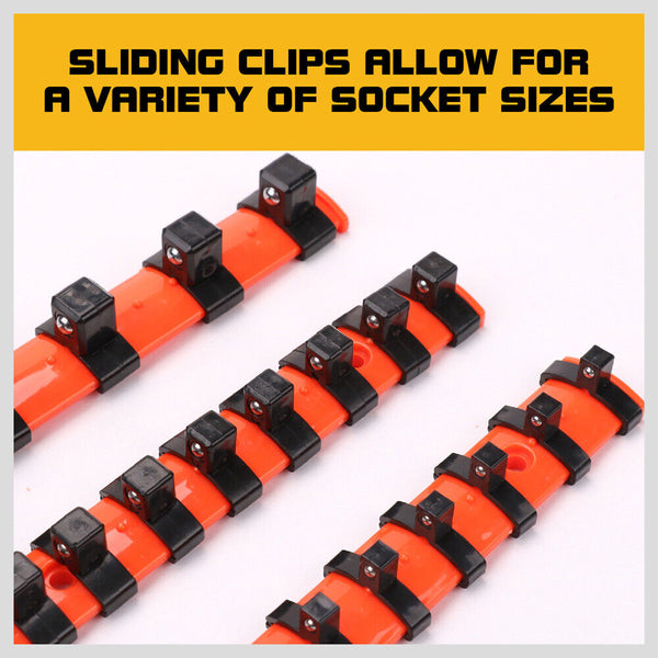 Horusdy 3Pc Mixed Socket Holder Set Storage Rails 1/2" 3/8" 1/4" Drive Grip Organiser Tool Storage Organisers