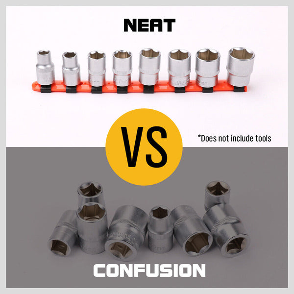 Horusdy 3Pc Mixed Socket Holder Set Storage Rails 1/2" 3/8" 1/4" Drive Grip Organiser Tool Storage Organisers