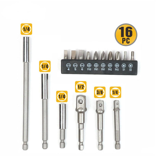 Horusdy 16Pc Socket Bit Adaptor Set Power Drill Nut Driver Extension Screwdriver Bits Drill Bits