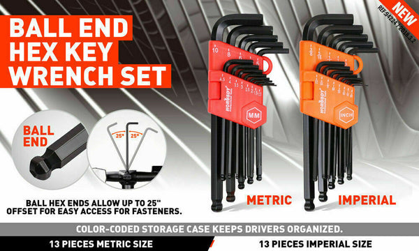 Horusdy 26Pc Allen Wrench Set Ball End Long Arm Hex Key Metric & Imperial With Holders Hex Keys & Hex Wrenches