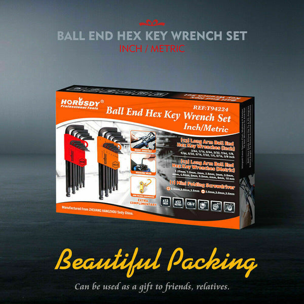 Horusdy 26Pc Allen Wrench Set Ball End Long Arm Hex Key Metric & Imperial With Holders Hex Keys & Hex Wrenches