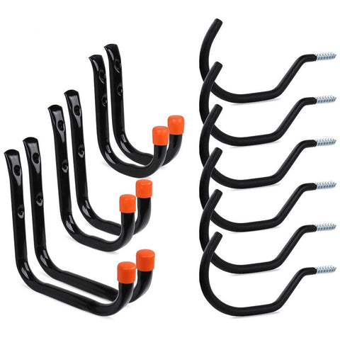 12Pc Wall Mount Hooks Set Heavy Duty Steel Garage Storage Rack Utility Hangers Hooks & Hangers