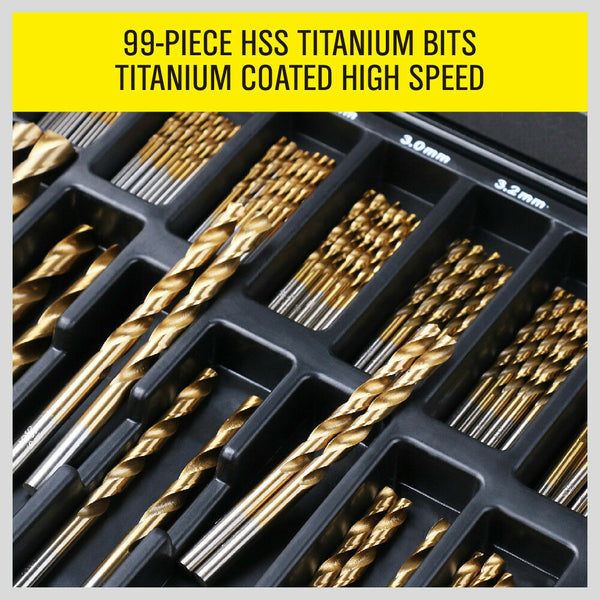 99Pc Drills Set Titanium Coated Wood Plastic Metal Metric 1.5-10Mm With Case