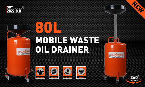 Horusdy 80L Mobile Waste Oil Drainer Telescopic Workshop Fluid Collection Tank Other Shop Equipment
