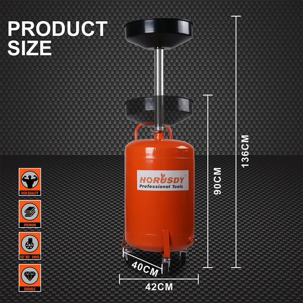 Horusdy 80L Mobile Waste Oil Drainer Telescopic Workshop Fluid Collection Tank Other Shop Equipment