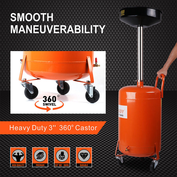 Horusdy 80L Mobile Waste Oil Drainer Telescopic Workshop Fluid Collection Tank Other Shop Equipment