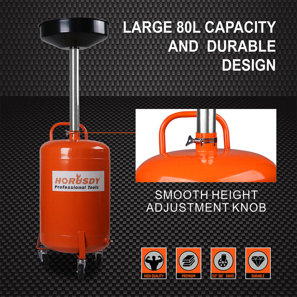 Horusdy 80L Mobile Waste Oil Drainer Telescopic Workshop Fluid Collection Tank Other Shop Equipment