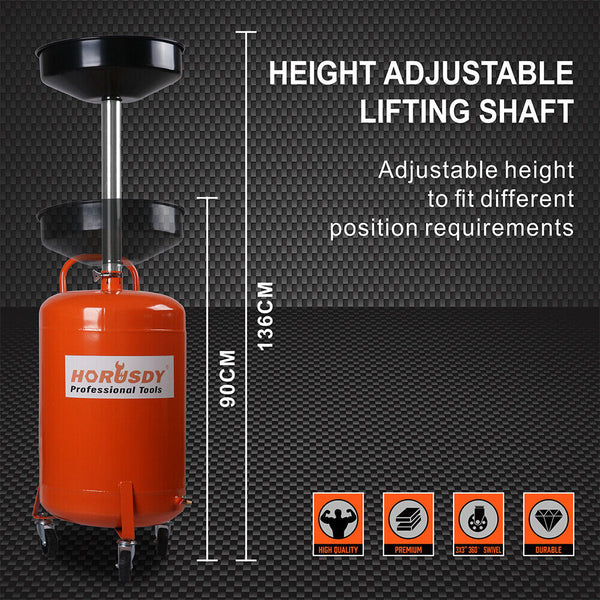 Horusdy 80L Mobile Waste Oil Drainer Telescopic Workshop Fluid Collection Tank Other Shop Equipment
