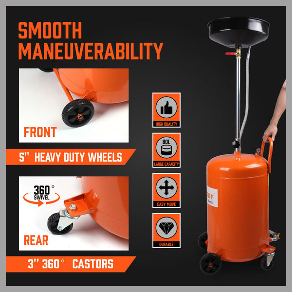 Horusdy 80L Pneumatic Waste Oil Drainer Fluid Transfer Tank Air Car Workshop Other Shop Equipment