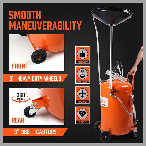 Horusdy 80L Waste Oil Drainer Pneumatic Fluid Collection Workshop With Extractor Other Shop Equipment