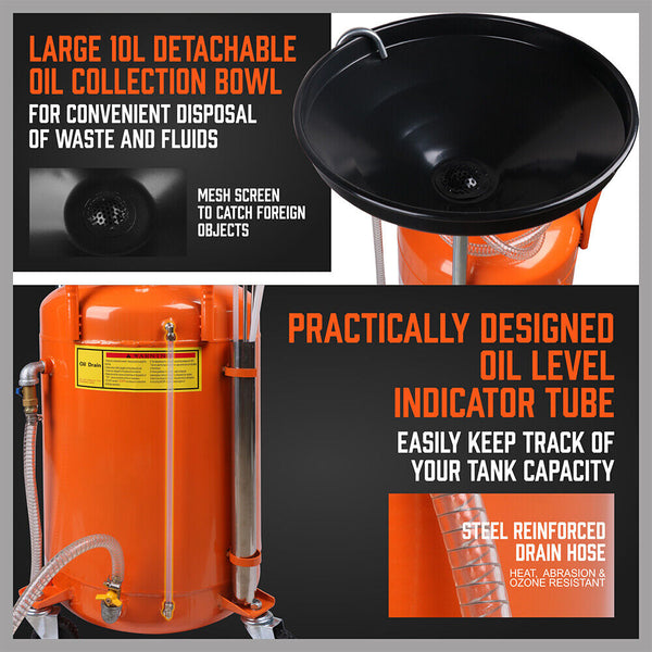 Horusdy 80L Waste Oil Drainer Pneumatic Fluid Collection Workshop With Extractor Other Shop Equipment