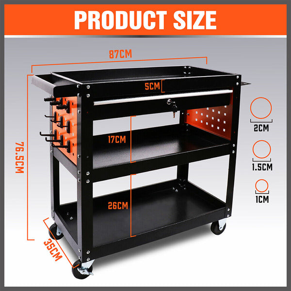 Horusdy Single Drawer Tool Storage Trolley Workshop Cart Chest Cabinet With Pegboard Hooks And Lockable Wheels Tool & Equipment Trolleys