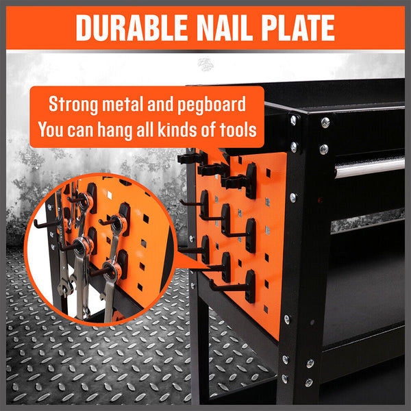 Horusdy Single Drawer Tool Storage Trolley Workshop Cart Chest Cabinet With Pegboard Hooks And Lockable Wheels Tool & Equipment Trolleys