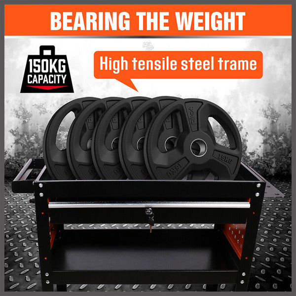 Horusdy Single Drawer Tool Storage Trolley Workshop Cart Chest Cabinet With Pegboard Hooks And Lockable Wheels Tool & Equipment Trolleys