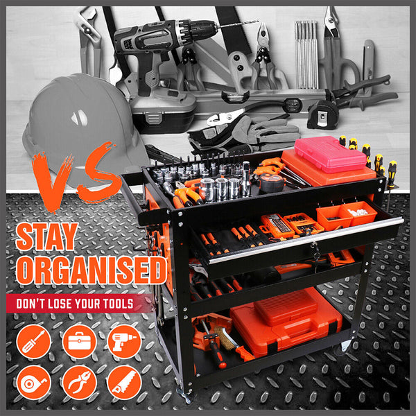 Horusdy Single Drawer Tool Storage Trolley Workshop Cart Chest Cabinet With Pegboard Hooks And Lockable Wheels Tool & Equipment Trolleys
