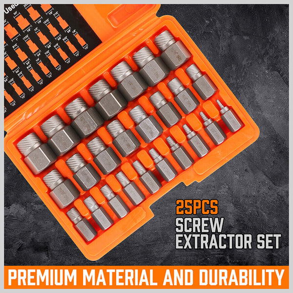 Horusdy 25Pc Screw Extractor Set Multi Spline Easy Out Broken Bolt Remover Tool Hex Head Pullers & Extractors