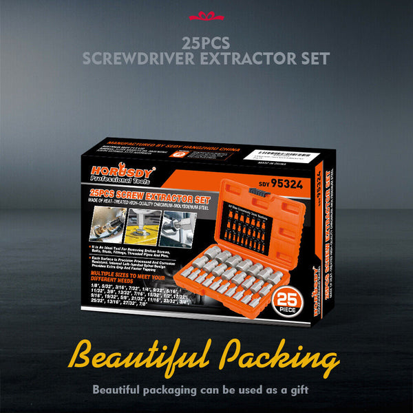Horusdy 25Pc Screw Extractor Set Multi Spline Easy Out Broken Bolt Remover Tool Hex Head Pullers & Extractors