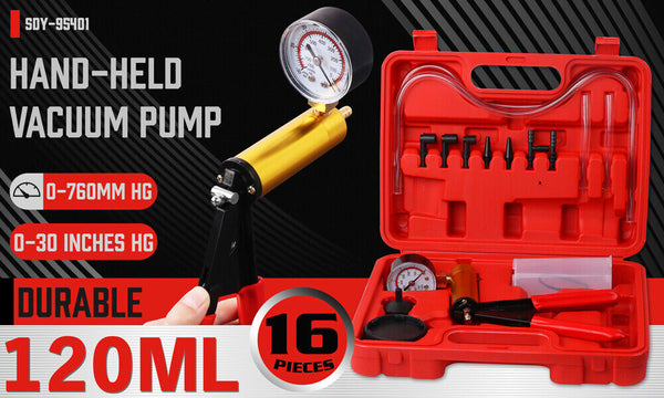 Horusdy Hand Held Vacuum Pump Brake Bleeder Pressure Tester Gauge Kit Brake Parts