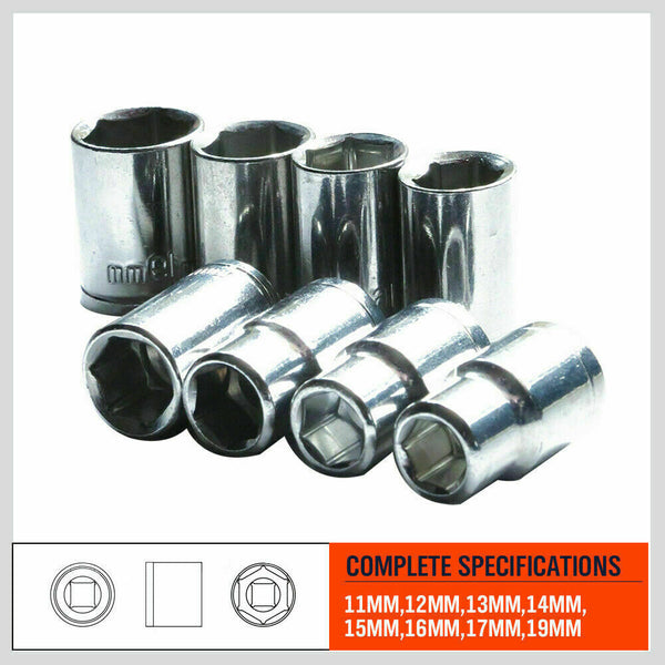 8Pc Metric Socket Set 1/2" Drive 11Mm - 19Mm For Wrench Crv Mechanic With Holder