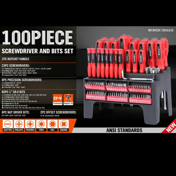 Horusdy 100Pc Screwdriver Set Ratchet Handle Socket Slot Pozi Hex Star Square Bits Rack Screwdrivers & Nutdrivers