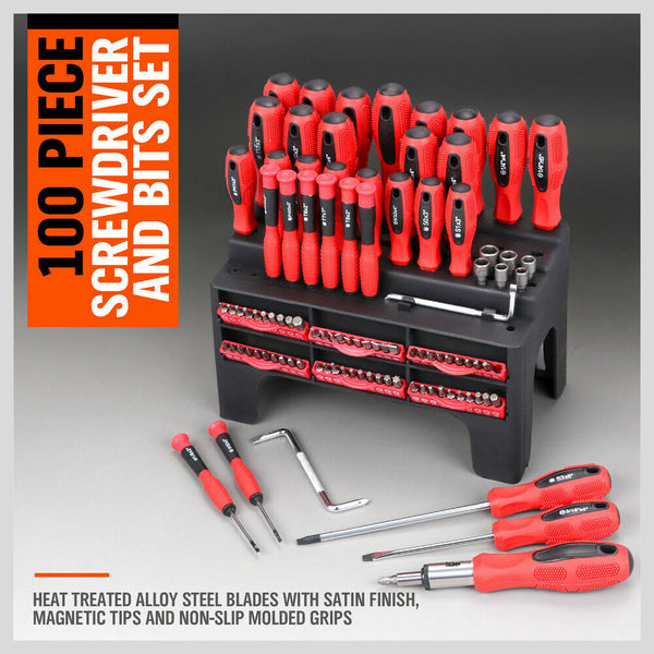 Horusdy 100Pc Screwdriver Set Ratchet Handle Socket Slot Pozi Hex Star Square Bits Rack Screwdrivers & Nutdrivers