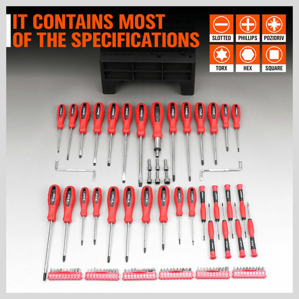 Horusdy 100Pc Screwdriver Set Ratchet Handle Socket Slot Pozi Hex Star Square Bits Rack Screwdrivers & Nutdrivers