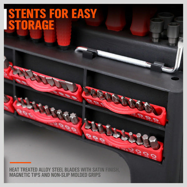 Horusdy 100Pc Screwdriver Set Ratchet Handle Socket Slot Pozi Hex Star Square Bits Rack Screwdrivers & Nutdrivers