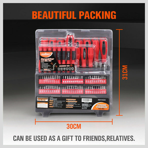 Horusdy 100Pc Screwdriver Set Ratchet Handle Socket Slot Pozi Hex Star Square Bits Rack Screwdrivers & Nutdrivers