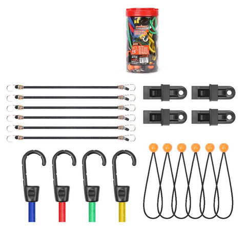 30-Piece Premium Bungee Cord Assortment Includes 10 To 40 Cords, Canopy Ties & Tarp Clips