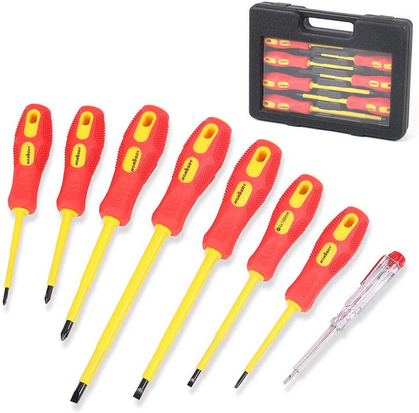 8Pc Insulated Screwdriver Set Mag Netic Slotted Phillips Electricians With Case Screwdrivers