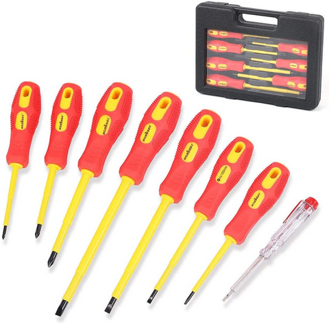 8Pc Insulated Screwdriver Set Magnetic Slotted Phillips Electricians With Case