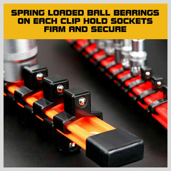 Horusdy 3Pc Double Side Sockets Holder Tool Organizer Rails Workshop Rack 1/4" 3/8" 1/2" Other Tool Storage