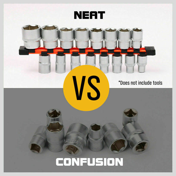 Horusdy 3Pc Double Side Sockets Holder Tool Organizer Rails Workshop Rack 1/4" 3/8" 1/2" Other Tool Storage