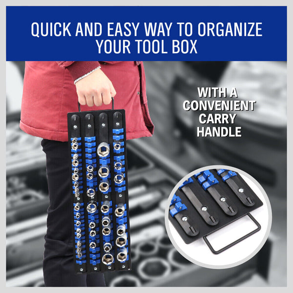Other Tool Storage Horusdy 80 Socket Storage Rail Mixed Organizer Rack Holder Ball Locking 1/4" 3/8" 1/2"