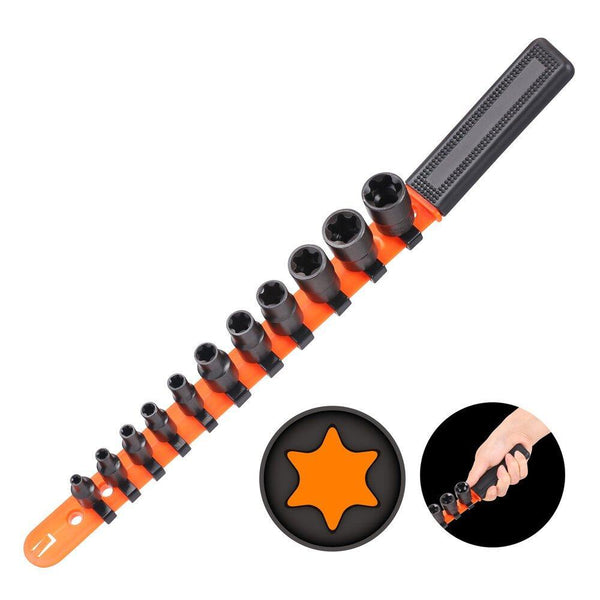 11Pc E Torx Socket Set Female External Star Type E4 E20 3/8" 1/4" Dr. With Rail Socket Wrenches