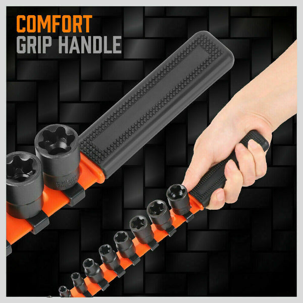 11Pc E Torx Socket Set Female External Star Type E4 E20 3/8" 1/4" Dr. With Rail Socket Wrenches