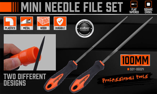 Horusdy 2Pc 6.1" Flat Mini Needle File Set Metal Wood Carving Carpentry Tool Electric Files & Tools