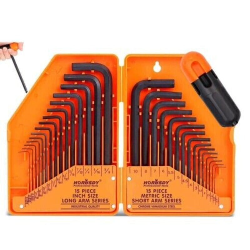 Horusdy 31 Piece Hex Key Set With T Handle Metric & Imperial Sizes Allen Wrench Storage Case Hex Keys & Hex Wrenches