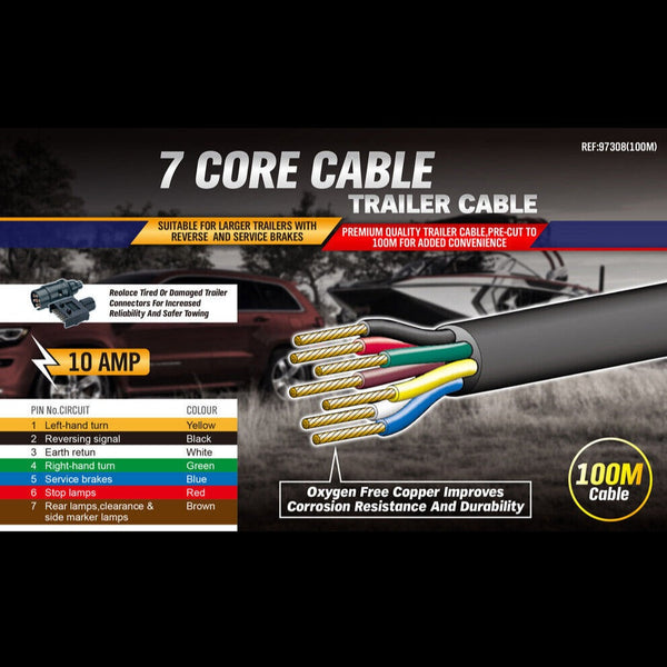 100M 7 Core Wire Cable Trailer Automotive Boat Caravan Truck Coil V90 Pvc
