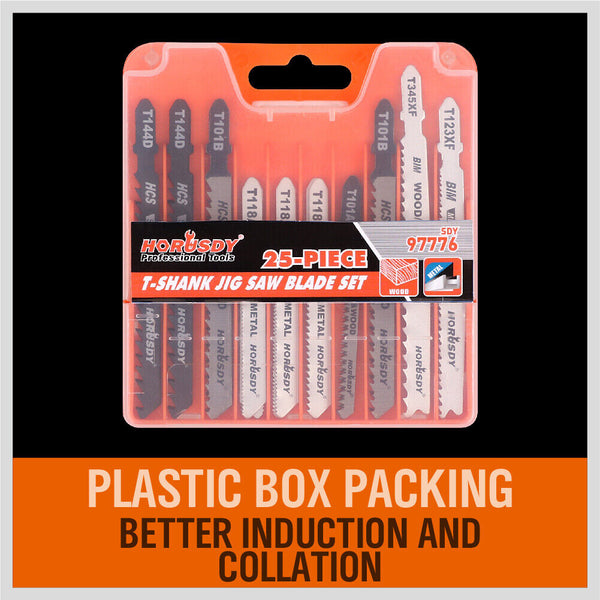 Horusdy 25Pc T Shank Jig Saw Blades Set For Wood Plastic Metal Sheet Cutting Bim Hcs Other Saw Blades