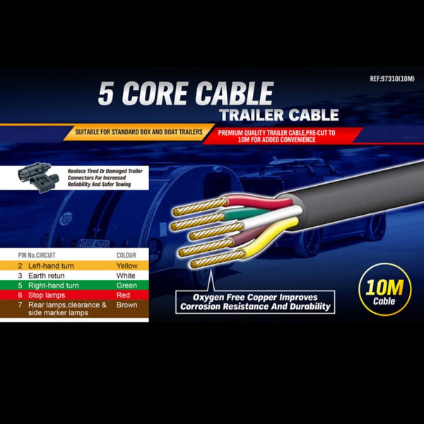 Horusdy 10M X 5 Core Wire Cable Trailer Automotive Boat Truck Coil V90 Pvc Trailer Parts