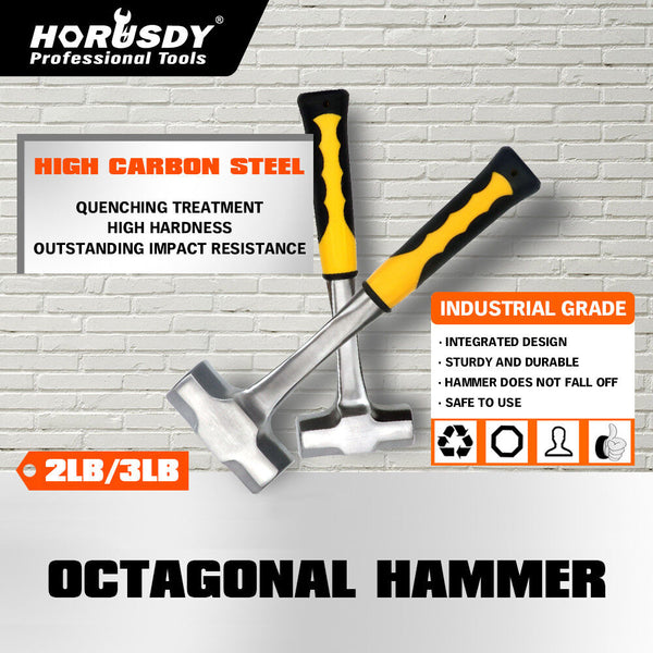 Horusdy 2Lb+3Lb Steel Hammer Double Octagonal Heavy Duty Solid Forged Rubber Grip Handle Hammers & Mallets