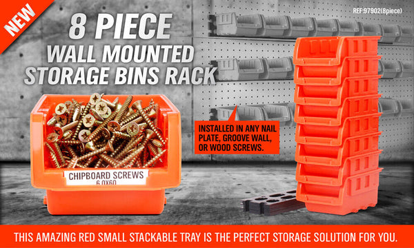 New 8 Pc Wall Mounted Storage Bins Rack Set Nuts Bolts Organizer Parts 97903 Wall Tool Racks